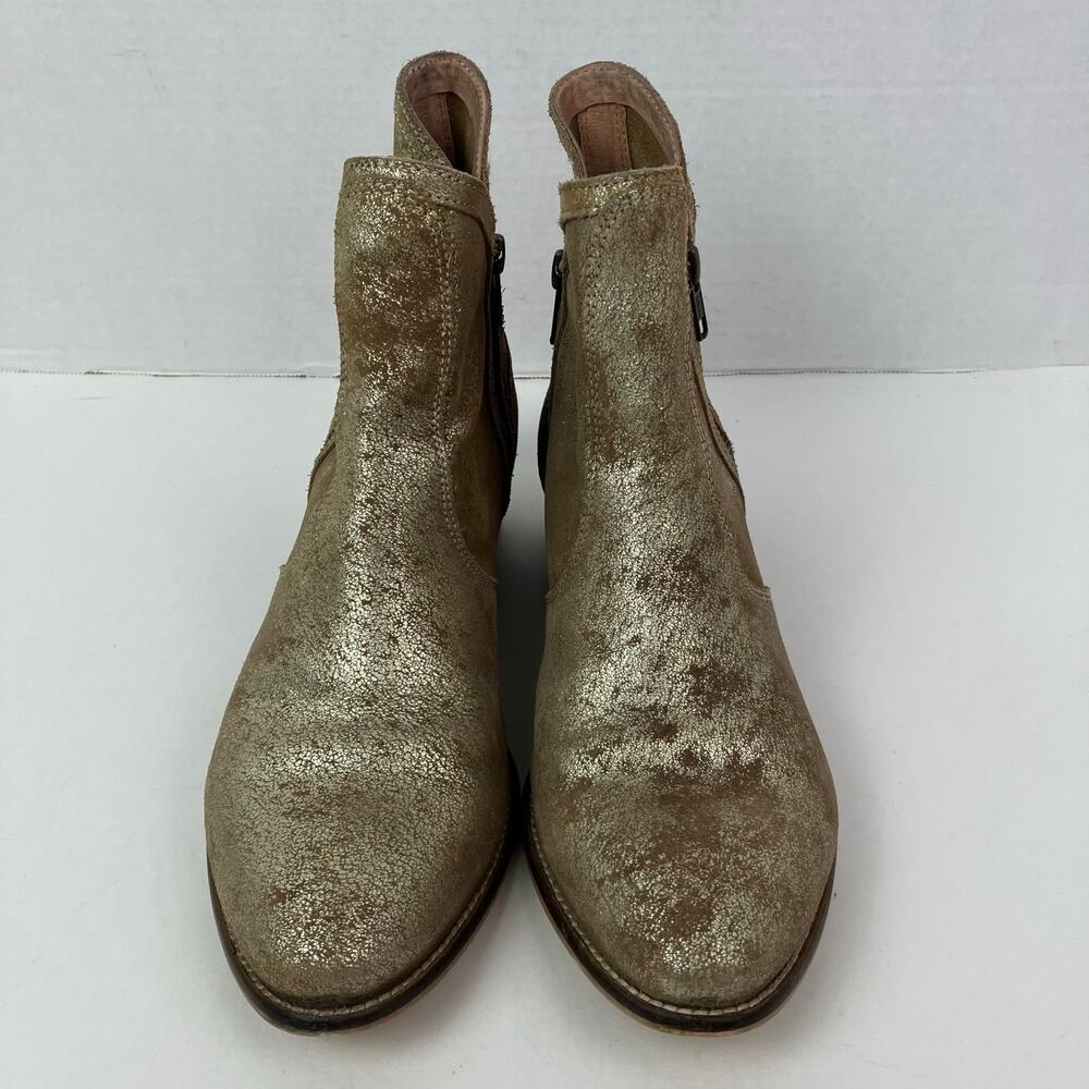 Anthropologie Seychelles Sz 8 Lucky Penny Ankle Booties Distressed Gold Leather - Picture 4 of 16